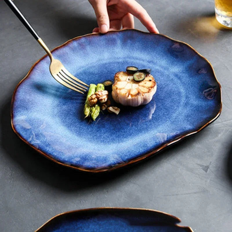 Luxury Blue Glazed Ceramic Plate