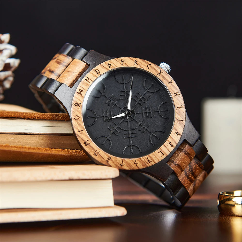 Viking Compass Wooden Timepiece