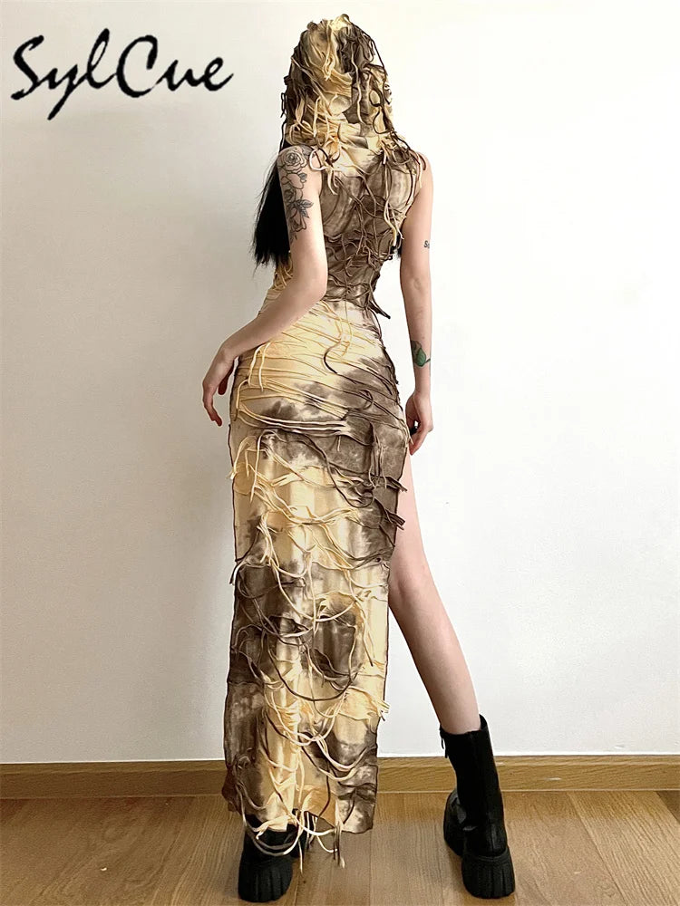 Distressed Mesh Maxi Dress