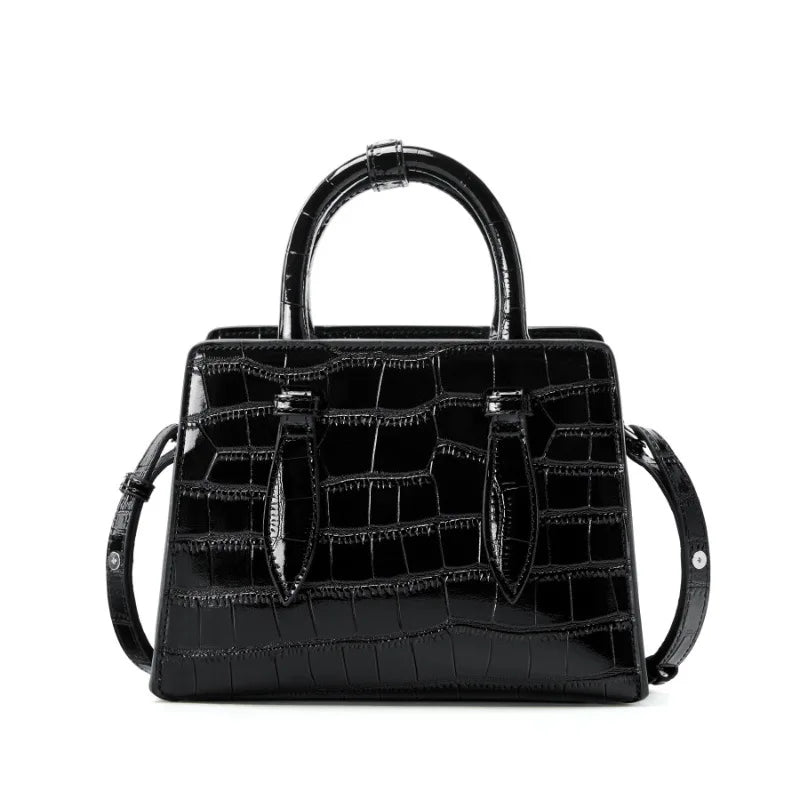 Black Croc-Embossed Glossy Tote