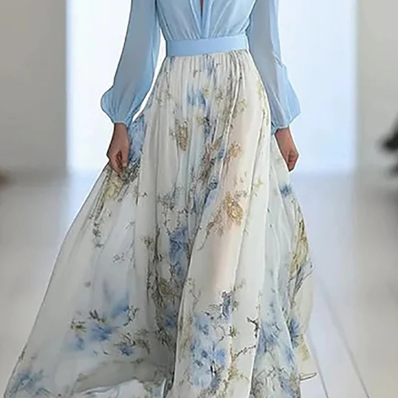 Chiffon Floral Maxi Dress with Plunge Neck