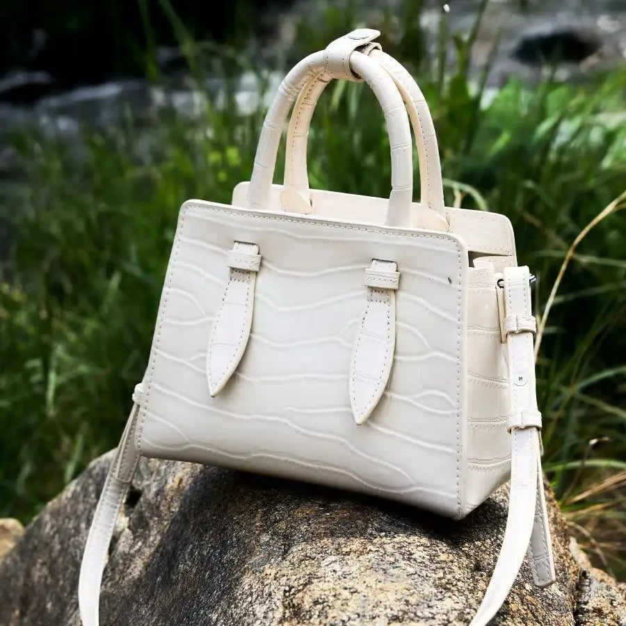 Black Croc-Embossed Glossy Tote