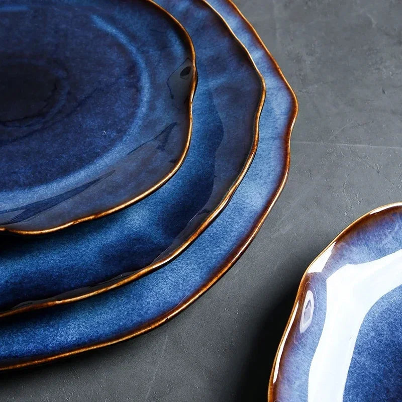 Luxury Blue Glazed Ceramic Plate