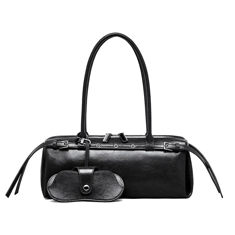 Sleek Black Barrel Shoulder Bag