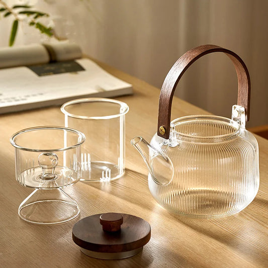 Glass Tea Set with Wooden Accents