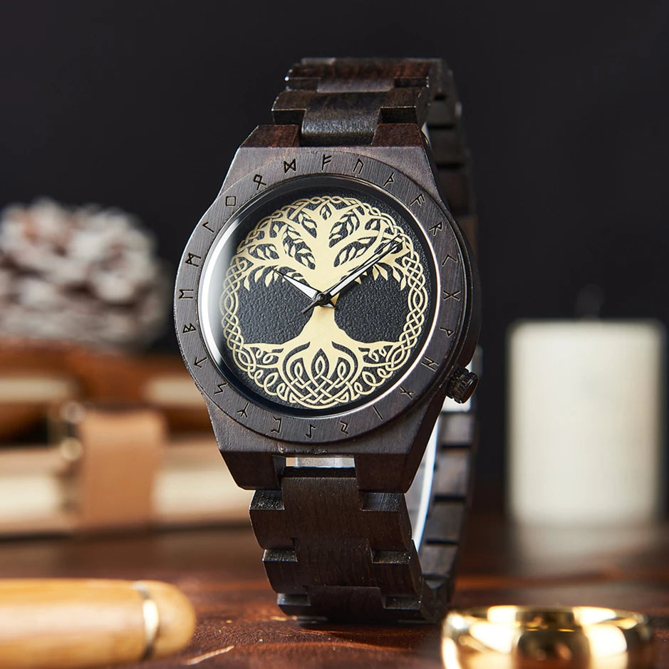 Viking Compass Wooden Timepiece