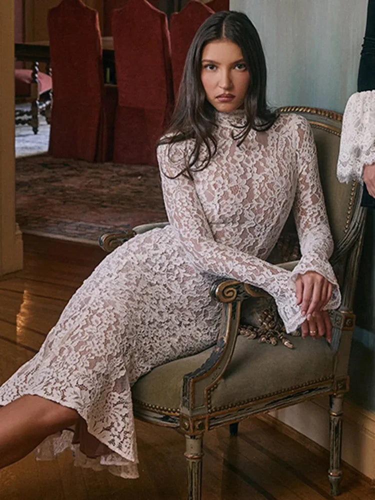 Elegant High-Neck Lace Bodycon Dress