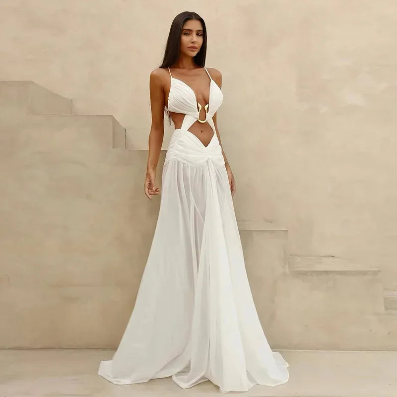 Cutout Drape Maxi Beach Dress