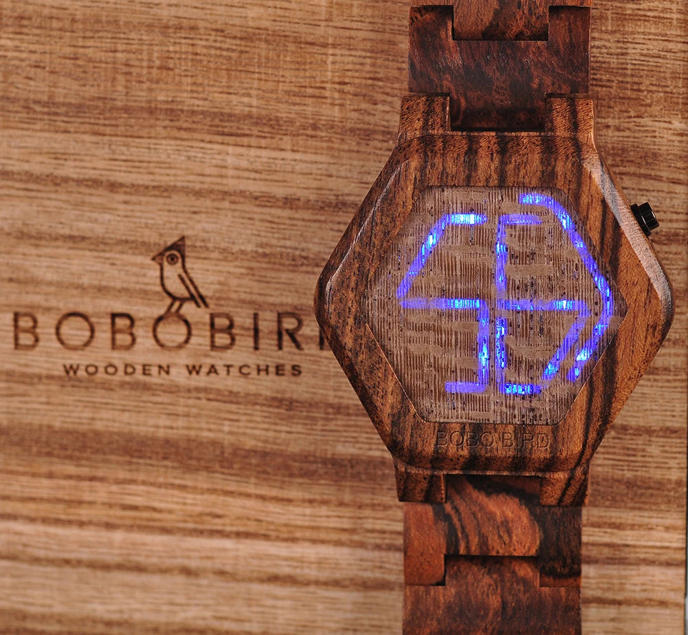 Hexagon Wood Digital Watch