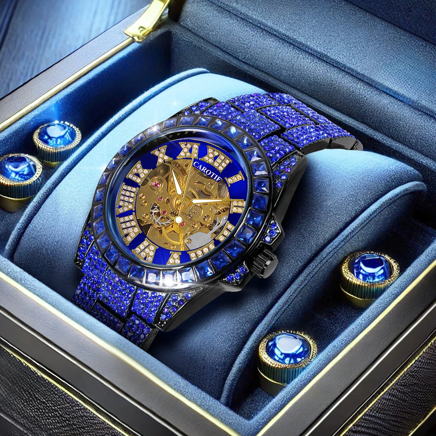 Luxury Blue Skeleton Watch