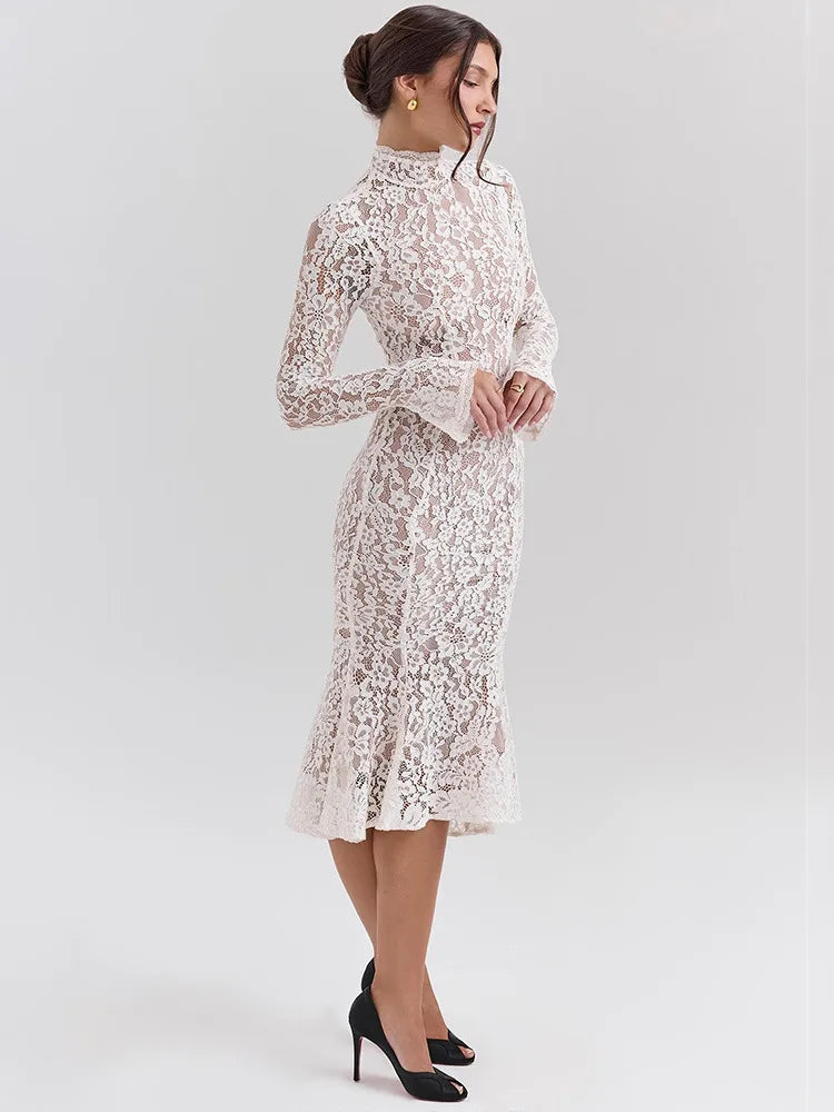 Elegant High-Neck Lace Bodycon Dress