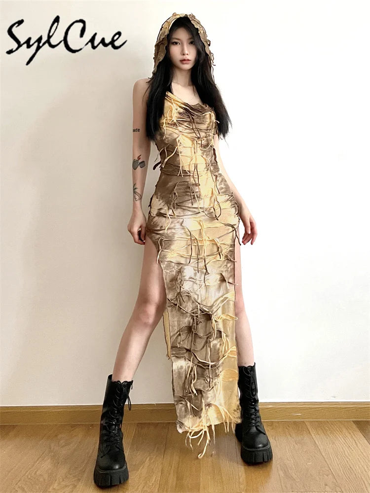 Distressed Mesh Maxi Dress