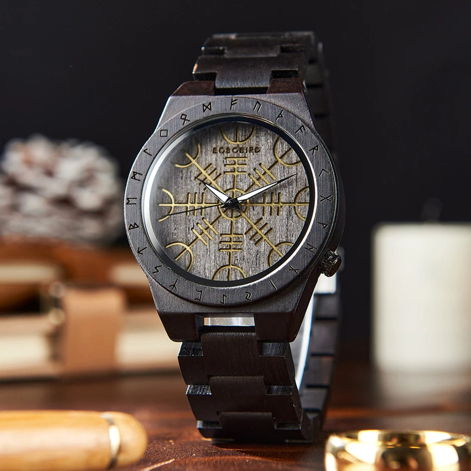 Viking Compass Wooden Timepiece