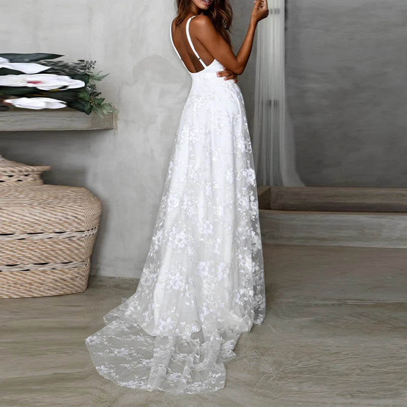 Lace Spaghetti Strap Wedding Gown