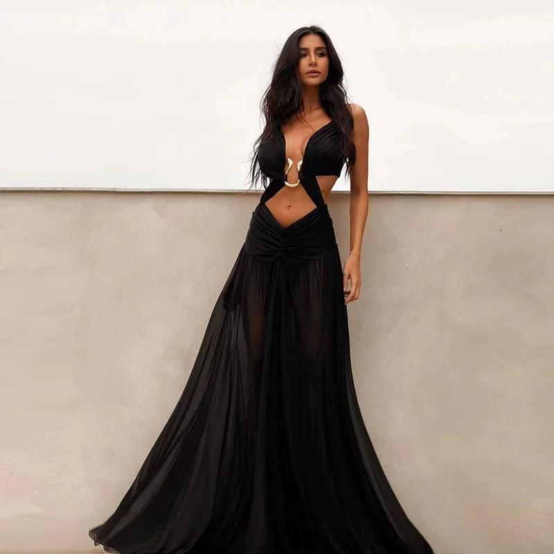 Cutout Drape Maxi Beach Dress