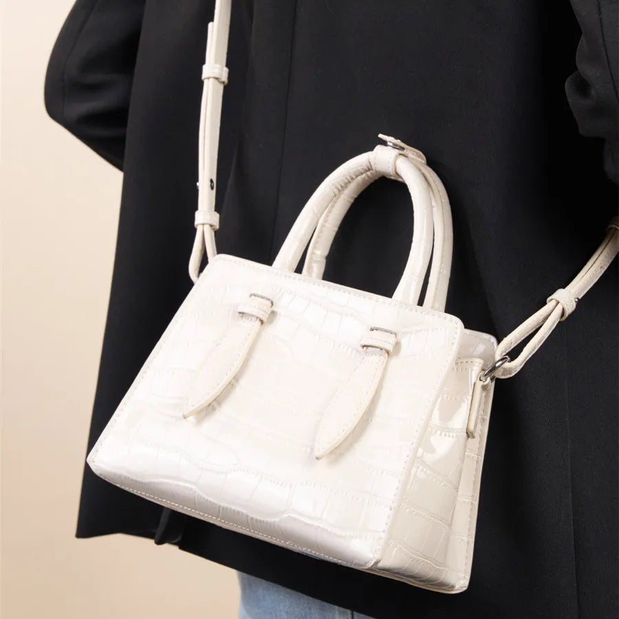 Black Croc-Embossed Glossy Tote