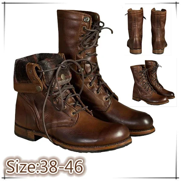 Rustic Leather Lace Boots