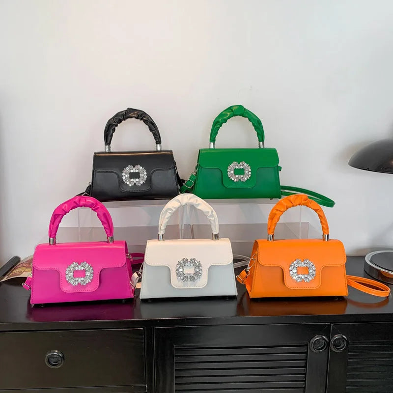 Mini Top-Handle Crystal Buckle Bags