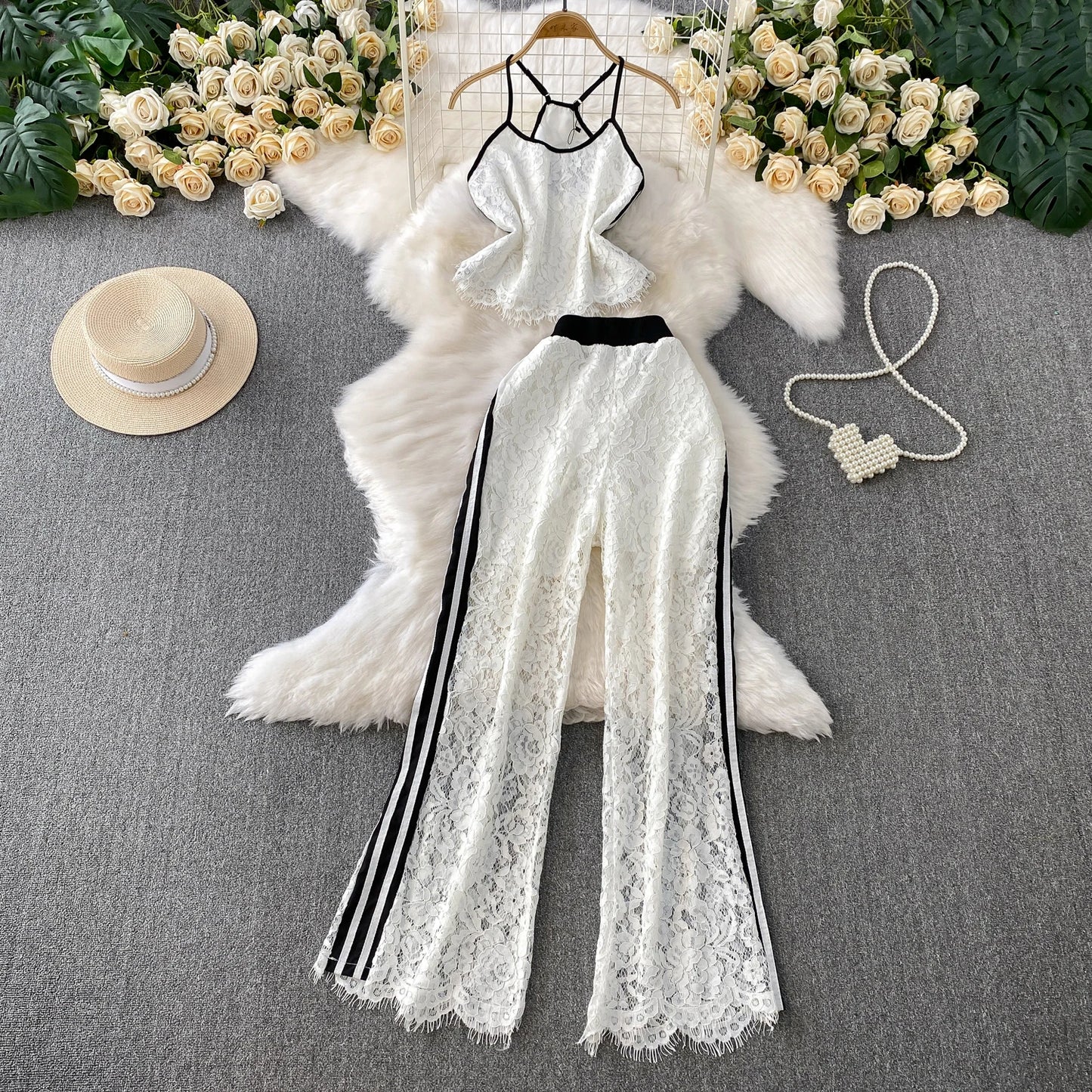 Lace Flare Pants Set