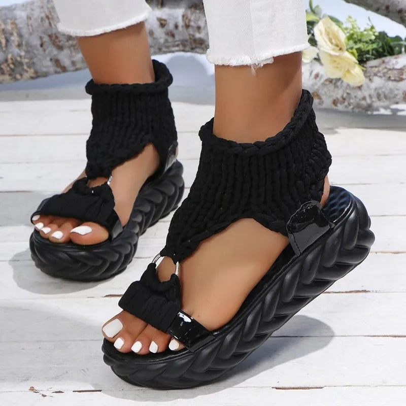 Bold Step Knitted Wedge Sandals