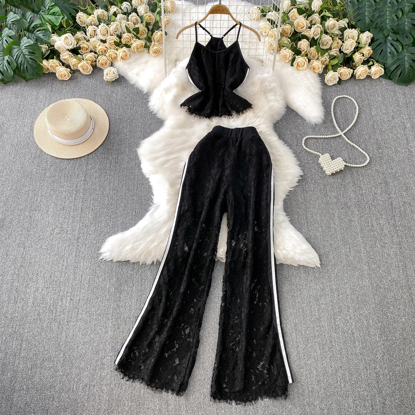 Lace Flare Pants Set