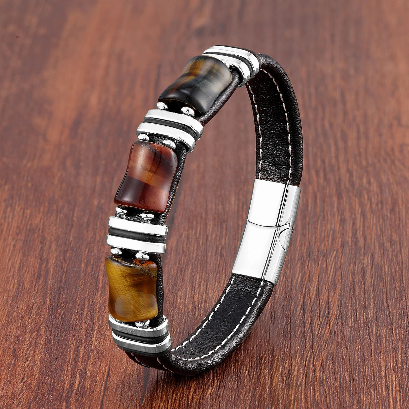 Tiger Eye Leather Bracelet