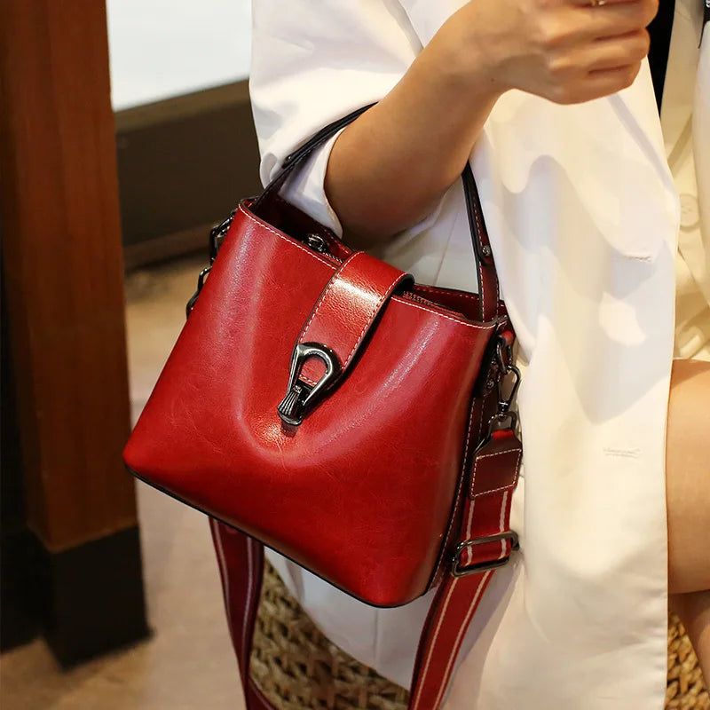 Glossy Chestnut Leather Shoulder Bag