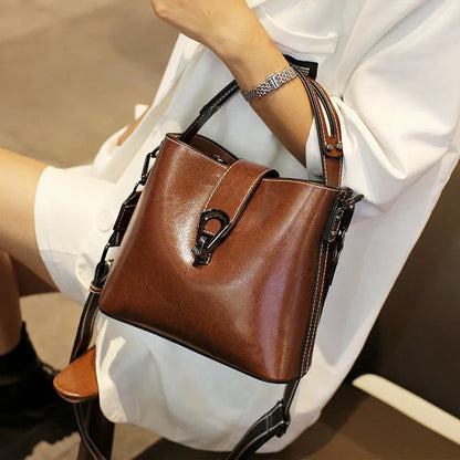 Glossy Chestnut Leather Shoulder Bag