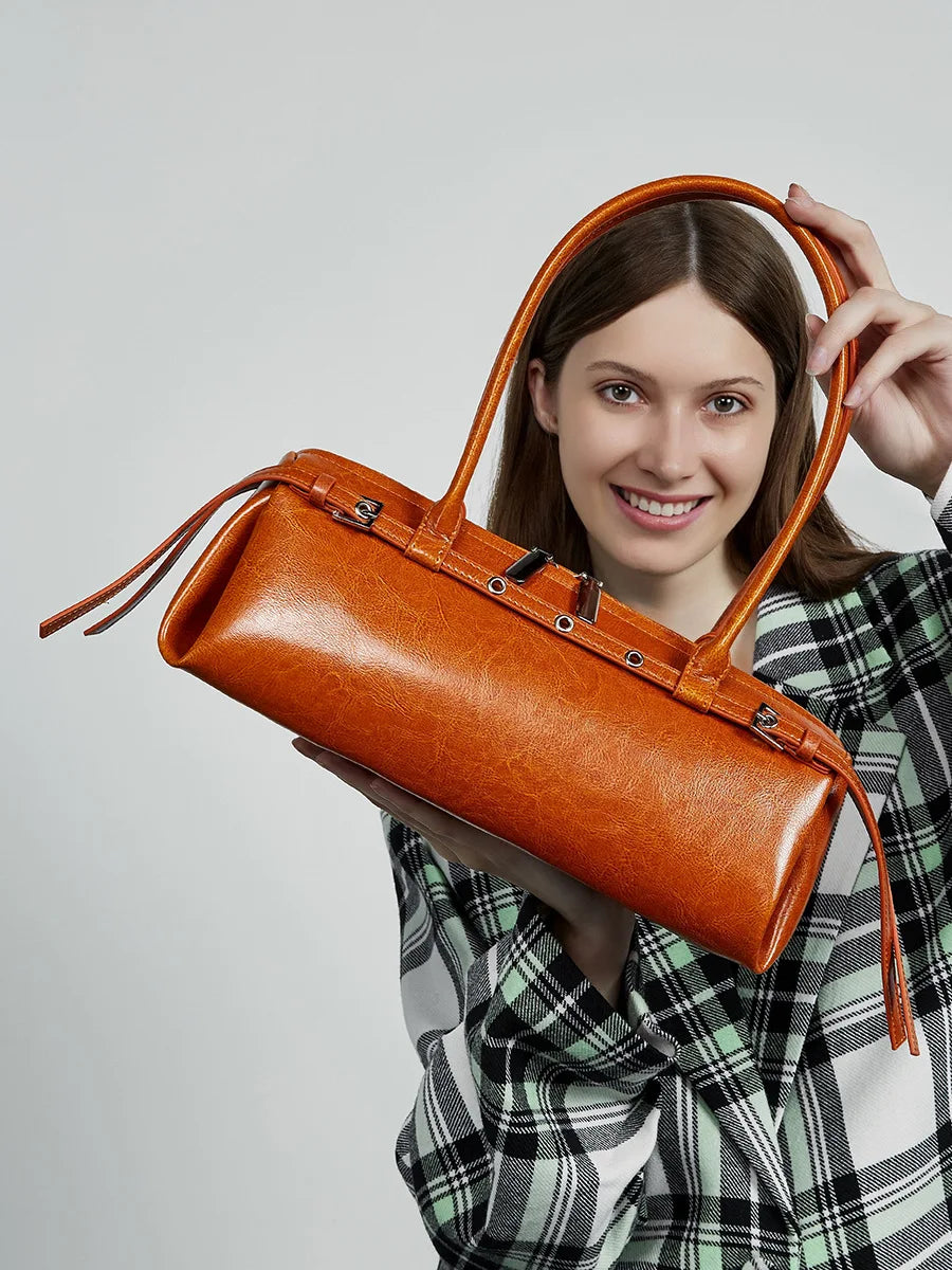 Sleek Black Barrel Shoulder Bag