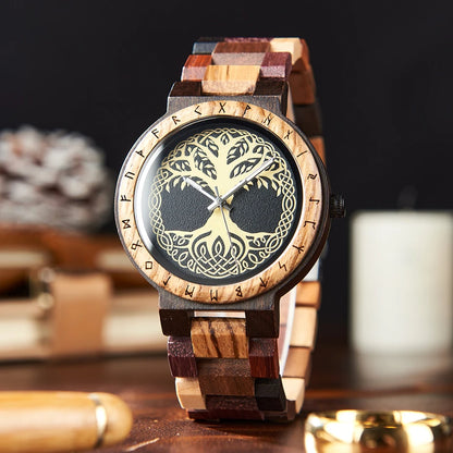Viking Compass Wooden Timepiece