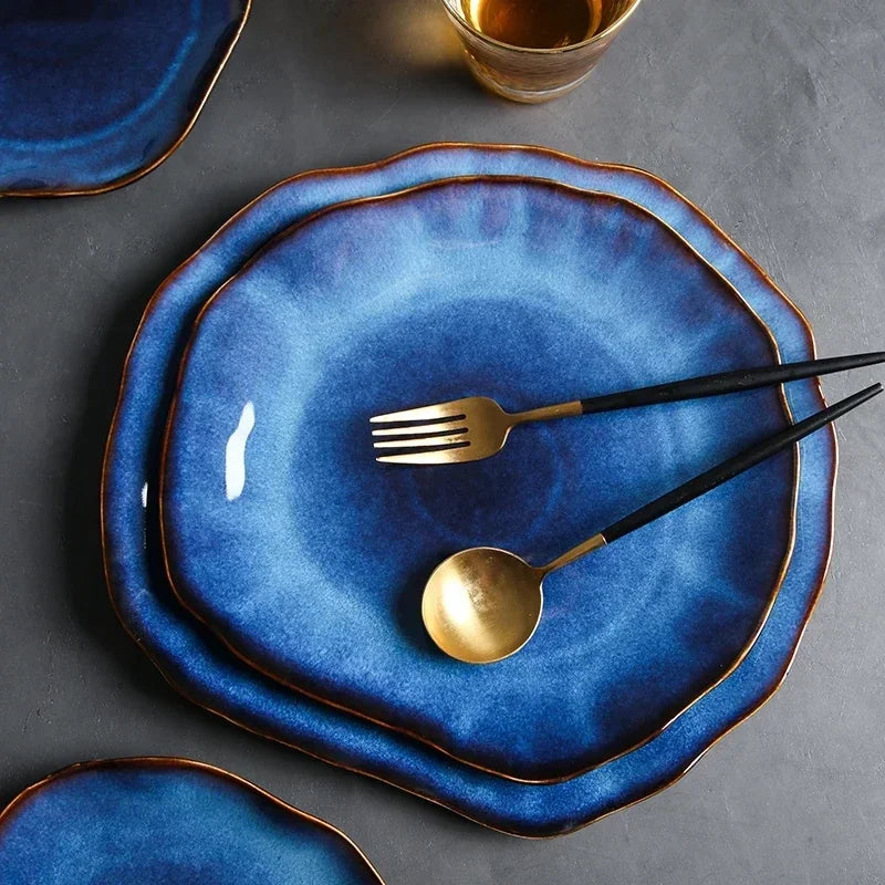 Luxury Blue Glazed Ceramic Plate