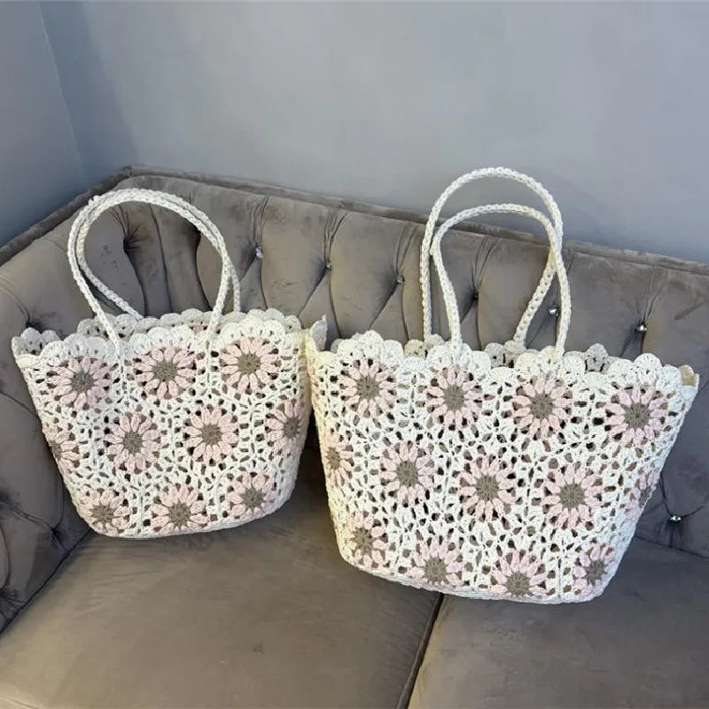 Boho Floral Crochet Tote Bag