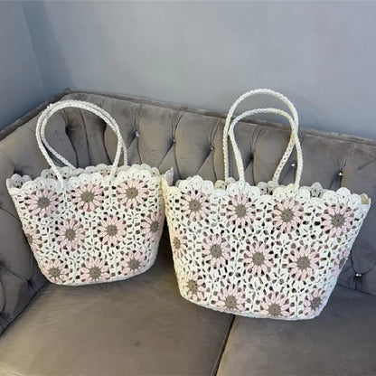 Boho Floral Crochet Tote Bag