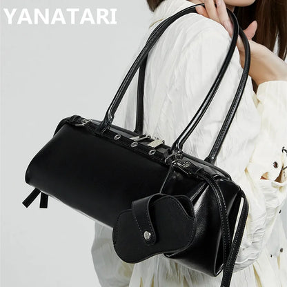 Sleek Black Barrel Shoulder Bag