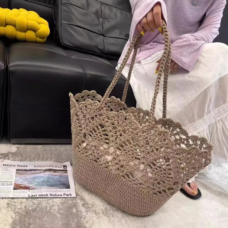 Boho Floral Crochet Tote Bag