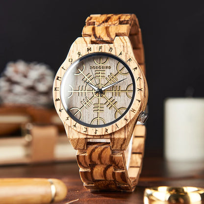 Viking Compass Wooden Timepiece