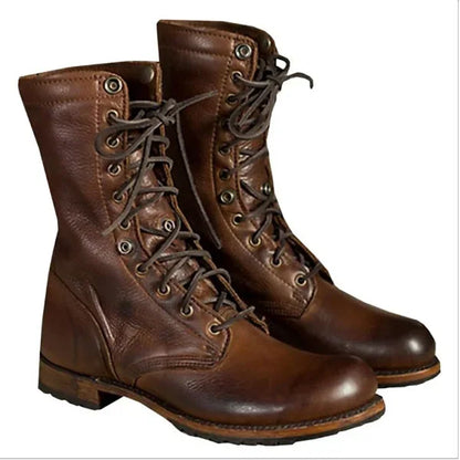 Rustic Leather Lace Boots