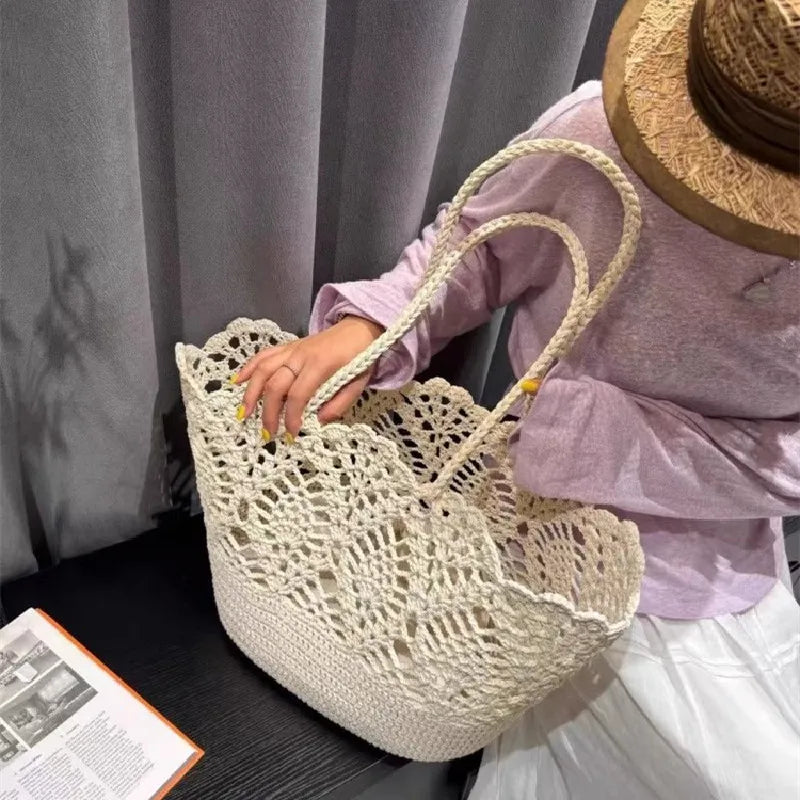 Boho Floral Crochet Tote Bag