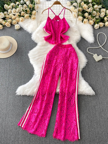 Lace Flare Pants Set