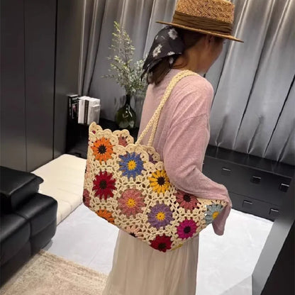 Boho Floral Crochet Tote Bag