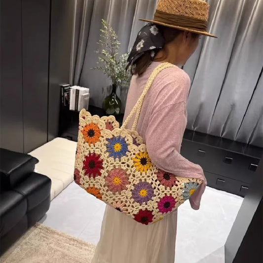 Boho Floral Crochet Tote Bag