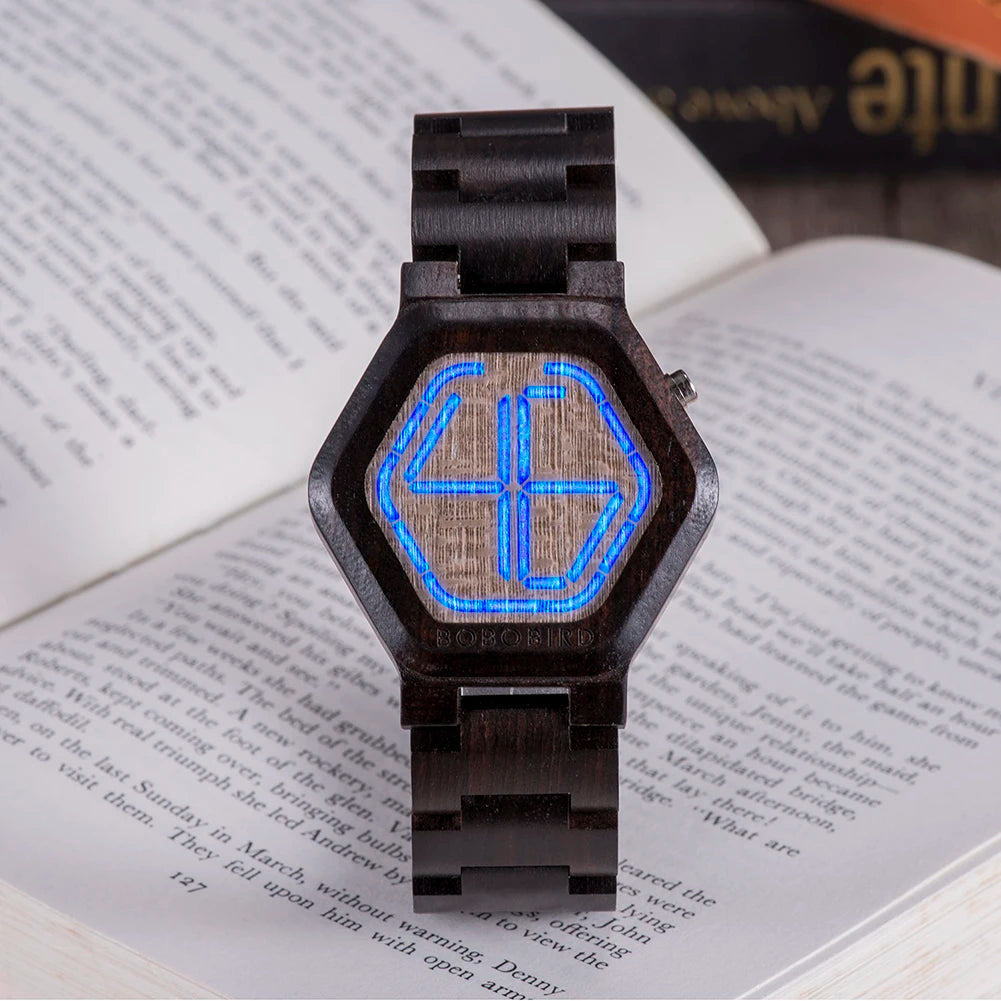 Hexagon Wood Digital Watch