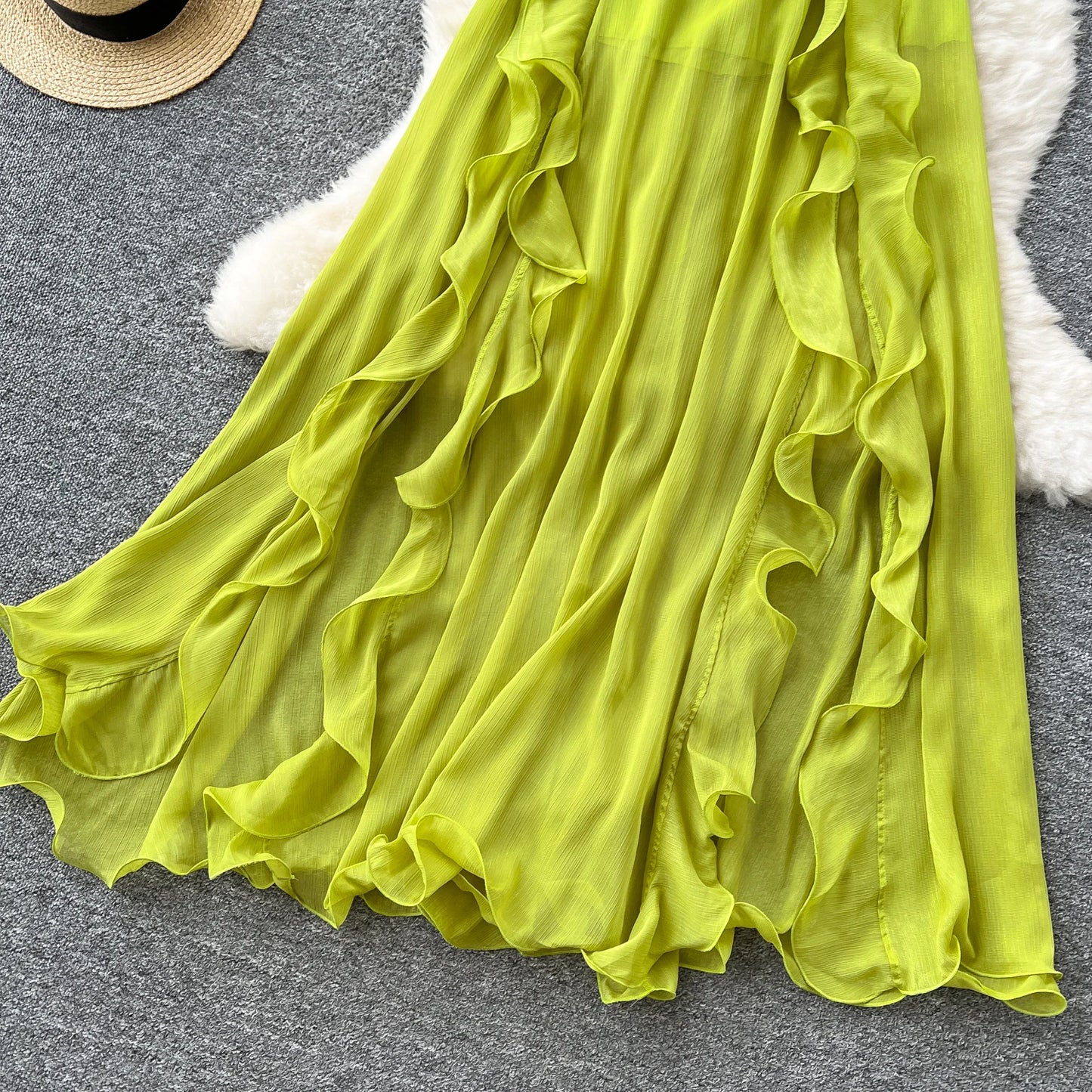 Ruffle Trim Corset Maxi Dress