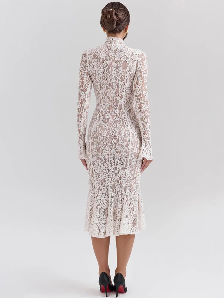 Elegant High-Neck Lace Bodycon Dress