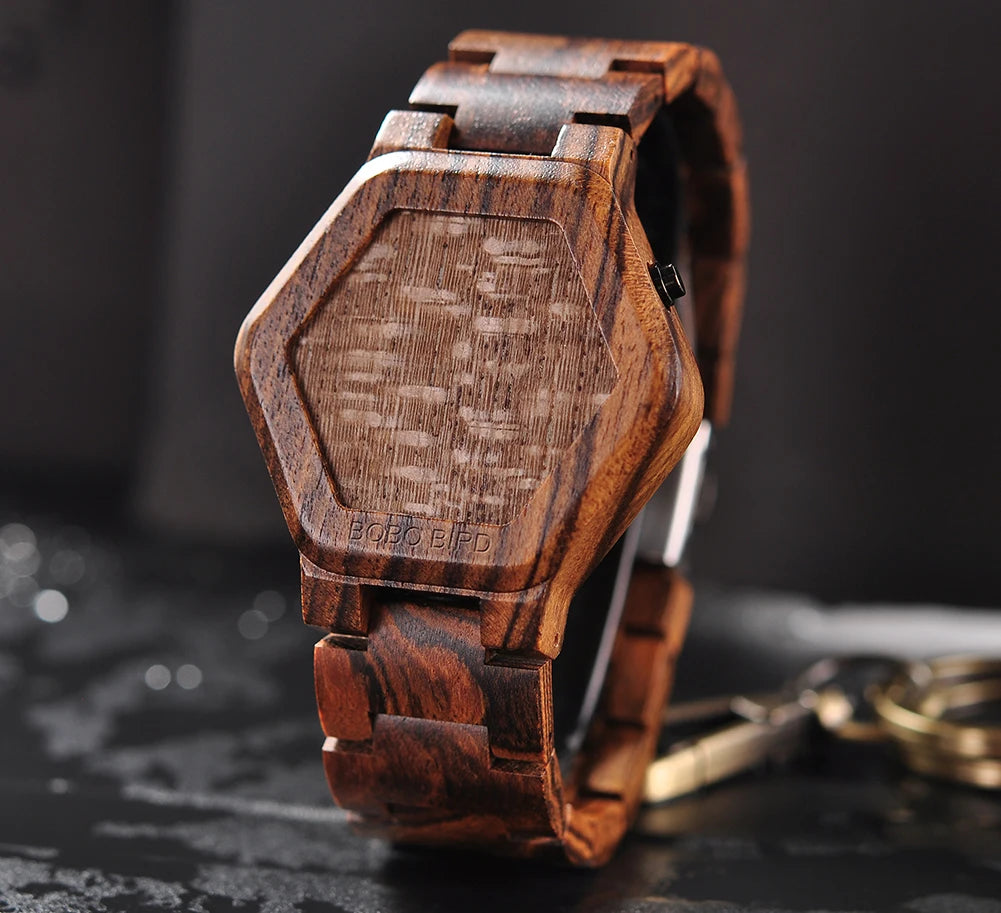 Hexagon Wood Digital Watch
