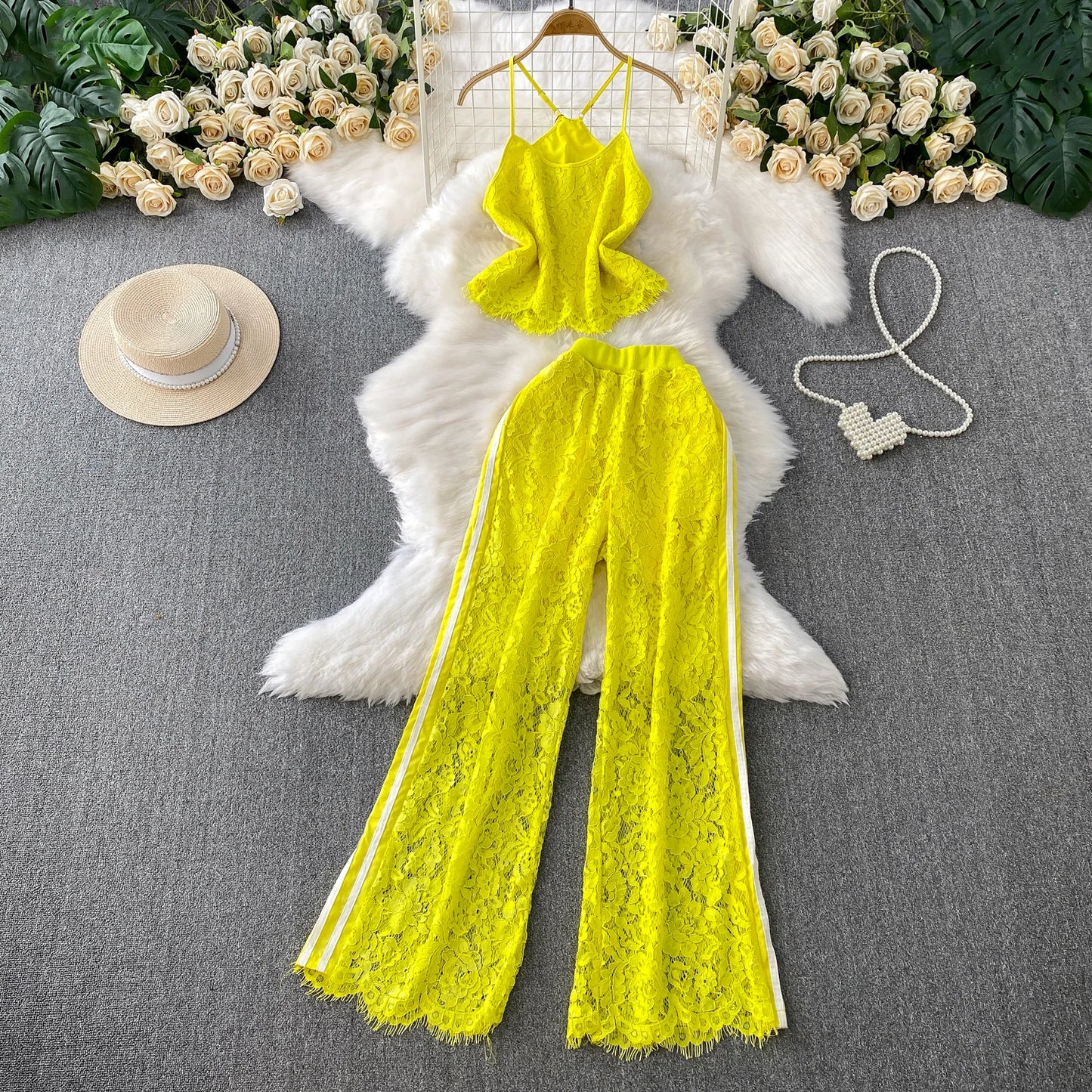 Lace Flare Pants Set