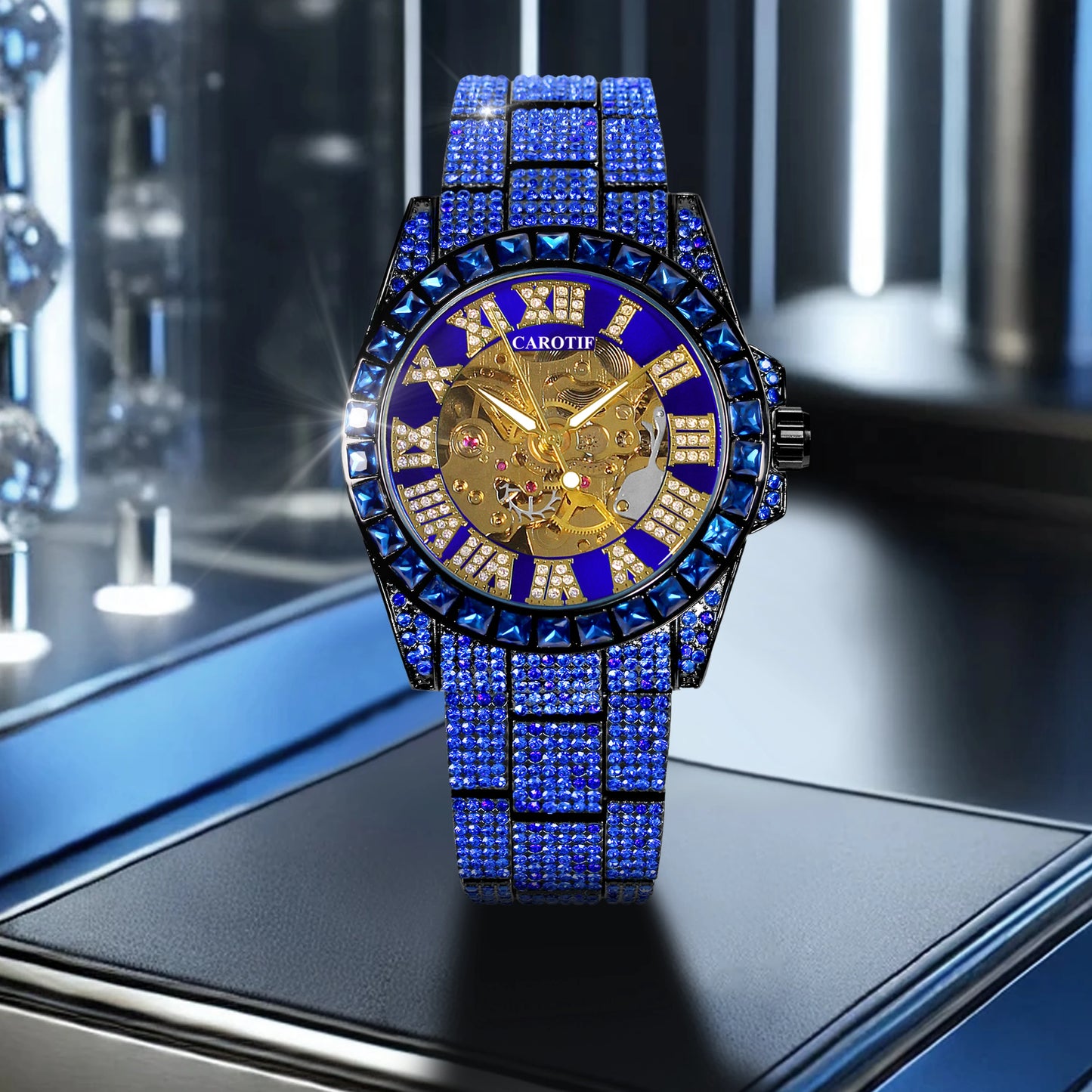Luxury Blue Skeleton Watch