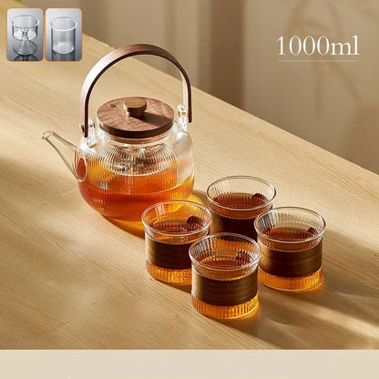 Glass Tea Set with Wooden Accents