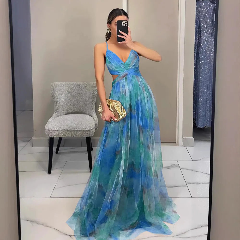 Watercolor Tulle Cutout Gown