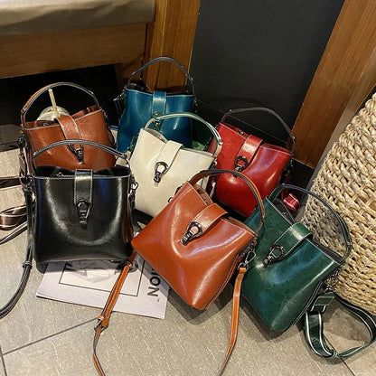Glossy Chestnut Leather Shoulder Bag